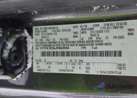 2018 Ford F-150 Xl z USA, uszkodzony, nr VIN 1FTFX1E56JFB60950